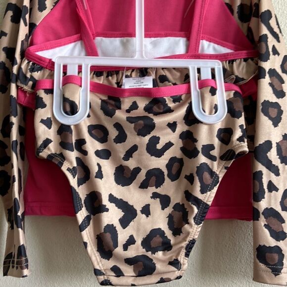 Lily & Dan Girls 3 Piece Swim Set Bikini Rash Guard Long Sleeve Pink Leopard NWT - Picture 8 of 10